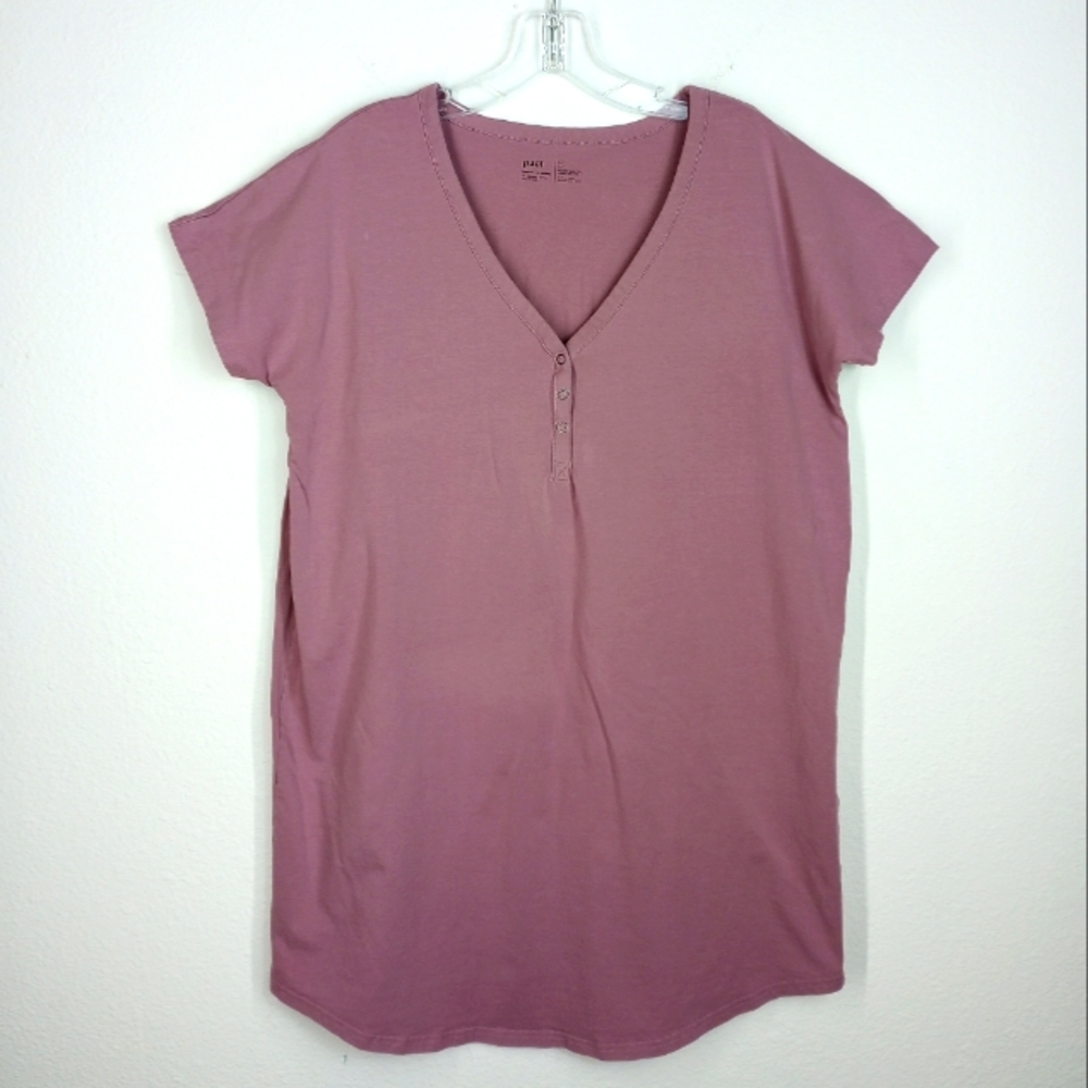 Pact Mauve V‑Neck Short Sleeve Mini Dress